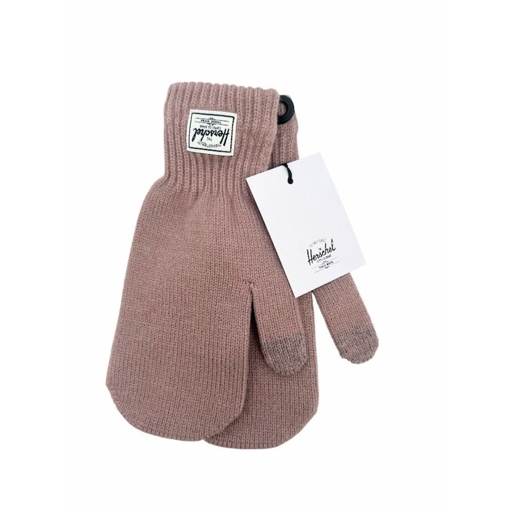 Herschel Supply Co Knit Mittens Women OS Ash Rose Pink Touchscreen Winter Warm